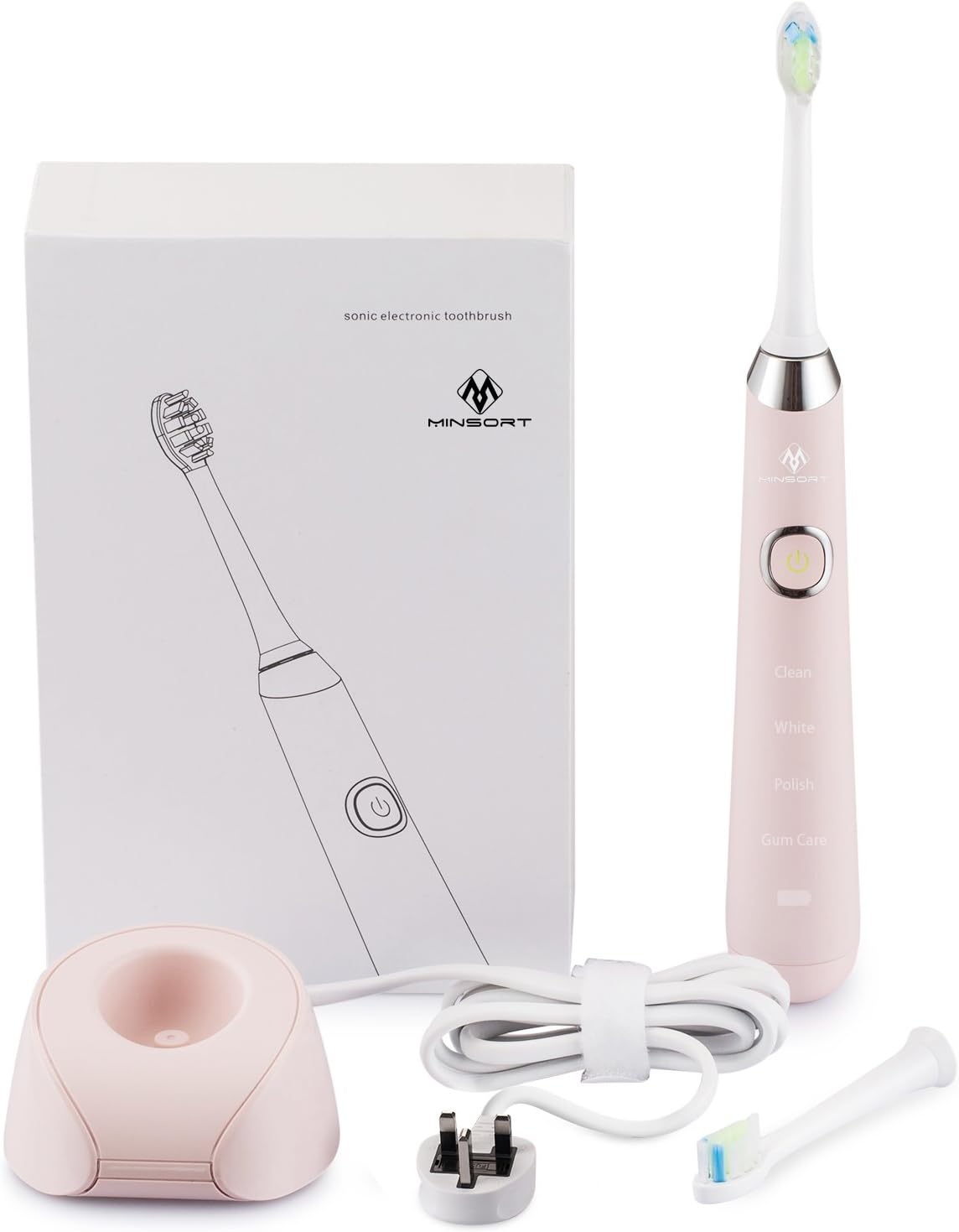 Health Sonic Electric Rechargeable Toothbrush with Deep Clean Brush and Water Proof IPX7 (Pink)
