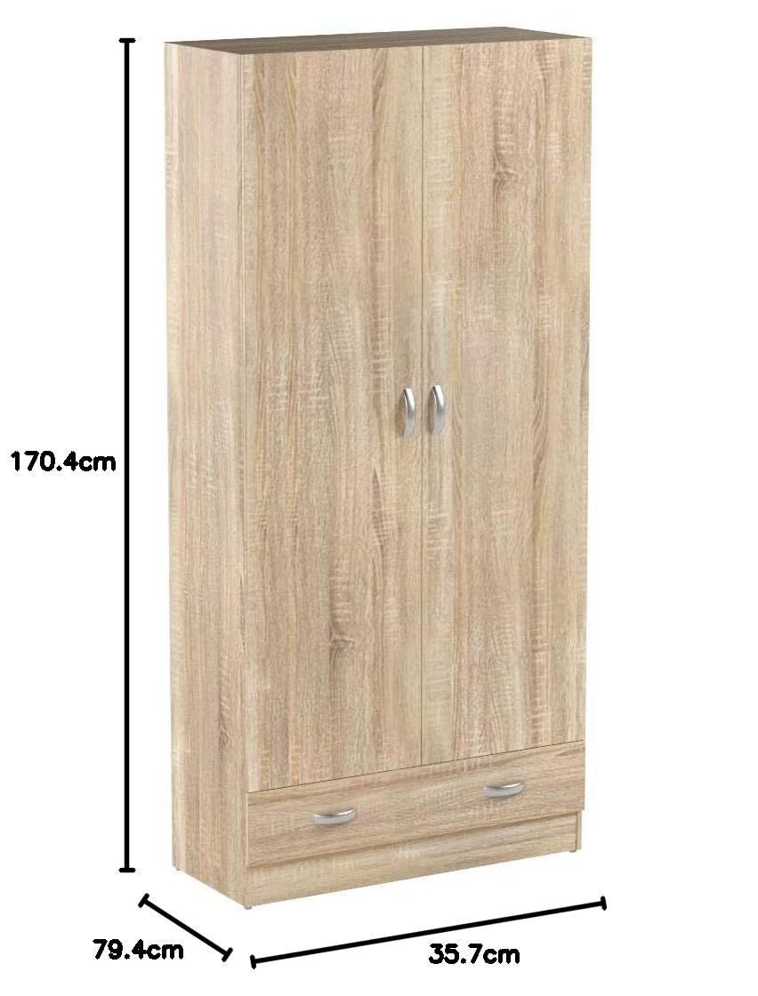 Dmora - Armadio guardaroba a due ante e un cassetto, colore rovere, cm 79 x 35 x h171