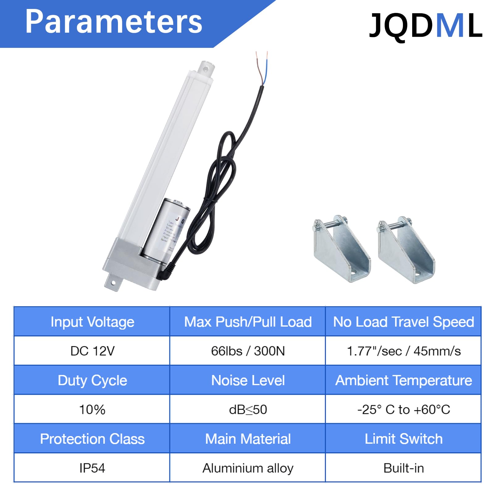 JQDML 12V High Speed Linear Actuator 66 lbs - 4 Inch Stroke IP54 Waterproof — Amazon image 3