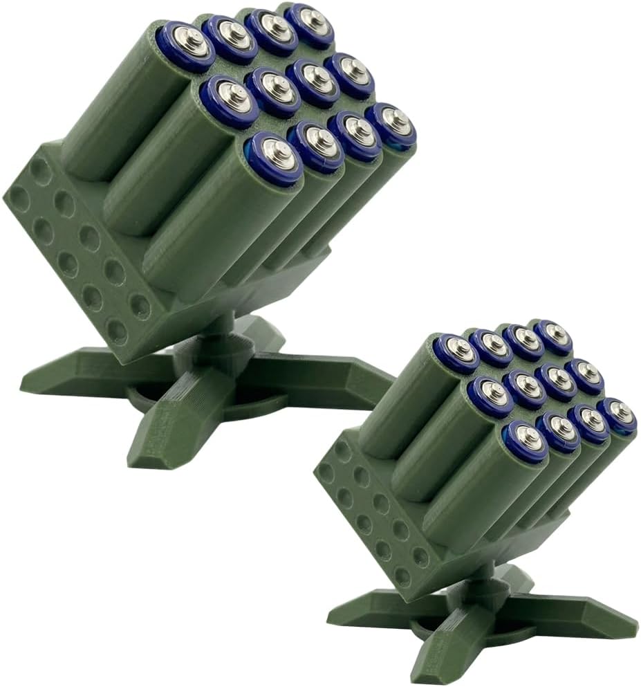 Rohax 360 Rotating Rocket Launcher Battery Organizer - Unique Turret AA & AAA Battery Holder Dispenser, Creative Desktop Storage Rack & Military Decor for Gaming Room, Office - Novelty Gift for Men