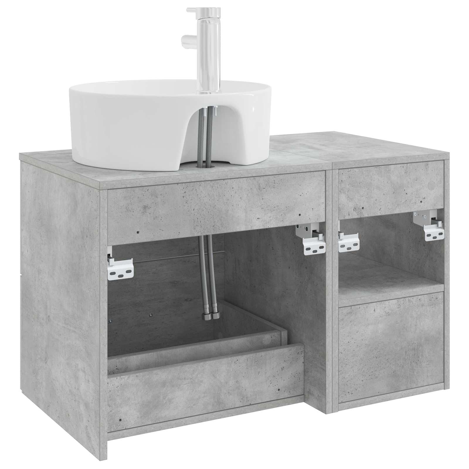 Set di mobili da bagno da 2 pezzi, in legno grigio cemento, montaggio a parete, con lavandino e rubinetto, mobile da bagno per ristrutturazione, bagno, WC degli ospiti, lavabo, mobiletto