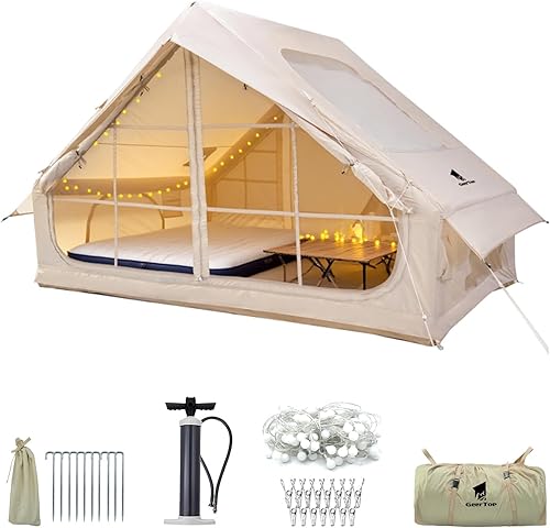 GEERTOP Tienda de campaña inflable para camping, gran instantánea, impermeable, glamping, tienda de campaña con gato de estufa para familia, 4
