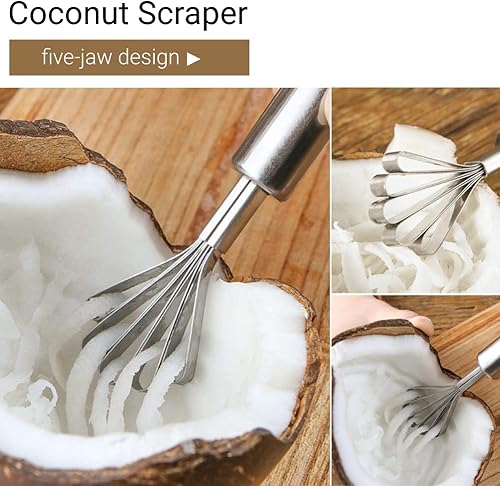 Miniatura 3 de TOPINCN Cepillo de coco Cuchillo de eliminación de carne de coco de acero inoxidable Cuchillo de extracción de carne de coco Rallador de carne de