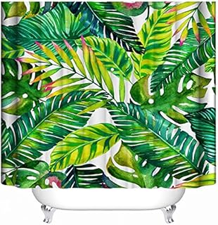Famibay 3D Tropical Shower Curtain for Bathroom with 12 Hooks Mould Proof Washable Leaves Print Bath Curtains for Shower 180x180cm