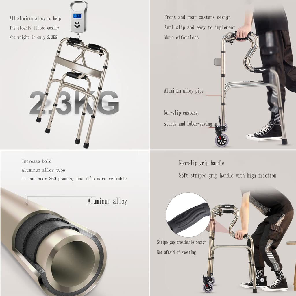 Chodzik mobilny o wysokości 82–94 cm, lekki sprzęt do chodzenia ze stopu aluminium Chodziki treningowe Comfort Travel Ch ，Pomoce do chodzenia(White)