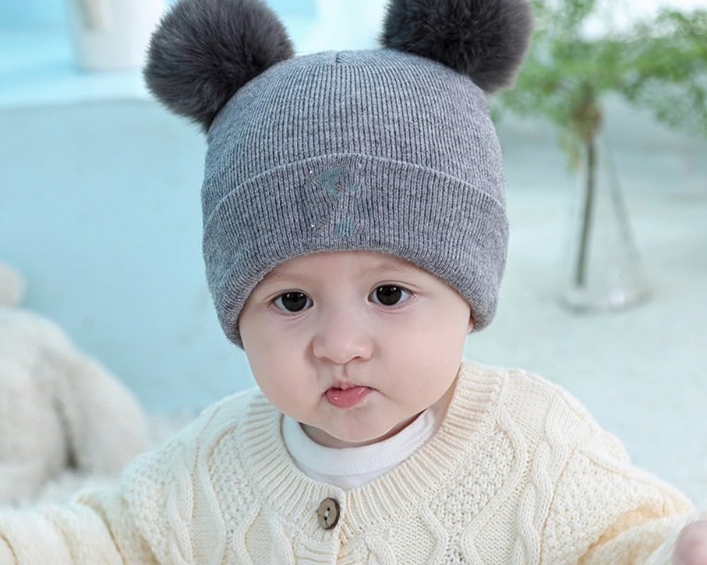 4 Pieces Winter Baby Warm Knitted Ski Hats with Pompom for Chidren Infant Toddler Beanie Hat 0-3 Years