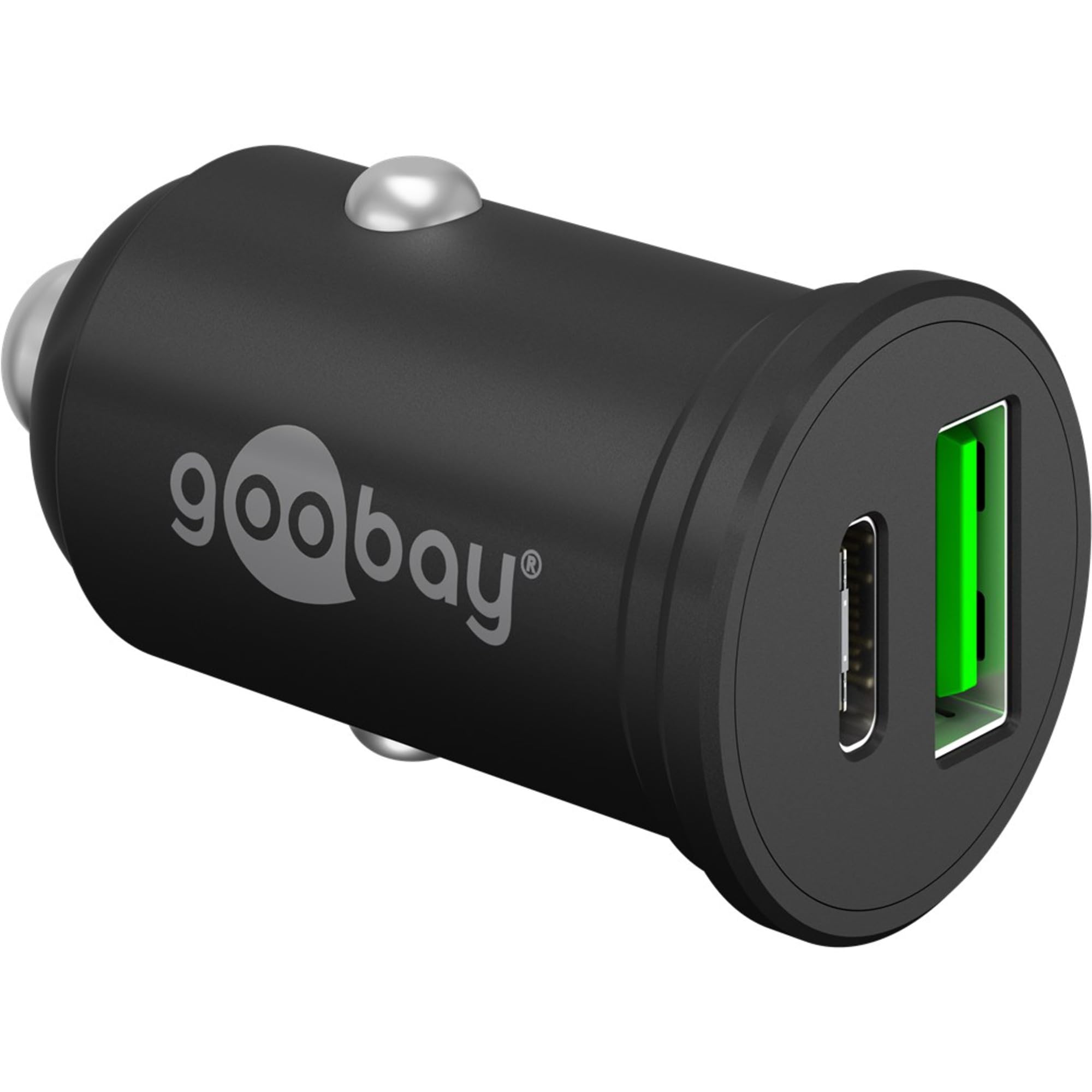 Goobay 61739 - Caricabatteria da auto Dual USB, ricarica rapida, USB 3.0 e USB-C/adattatore accendisigari per auto con erogazione di potenza 45 W a 12-24 V