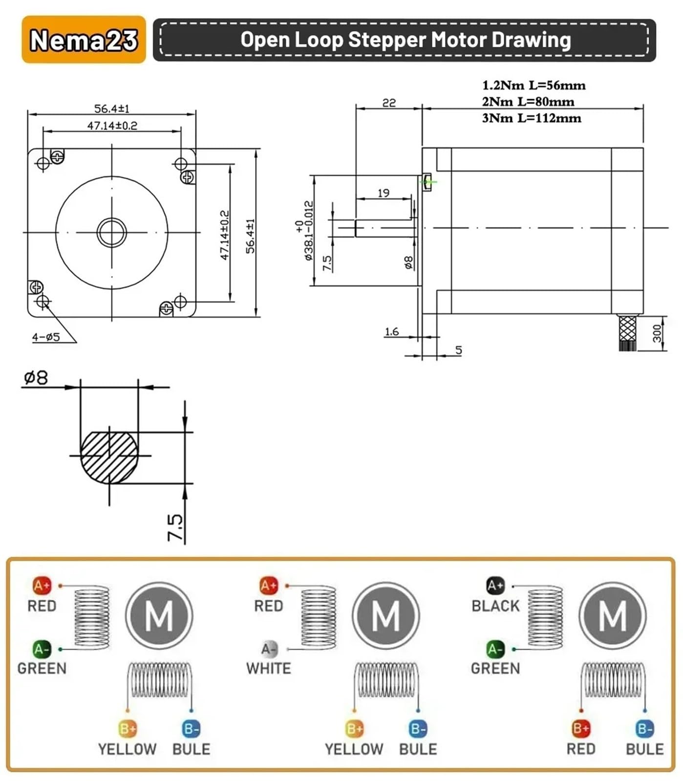 Zestaw sterownika silnika krokowego 23Open Loop 1.2N 2Nm3NM 2-fazowy 3A 57 zestaw silnika TB6600 DM556 do grawerowania CNC, frezarka, 1 szt. (silnik krokowy, 1,2 Nm)