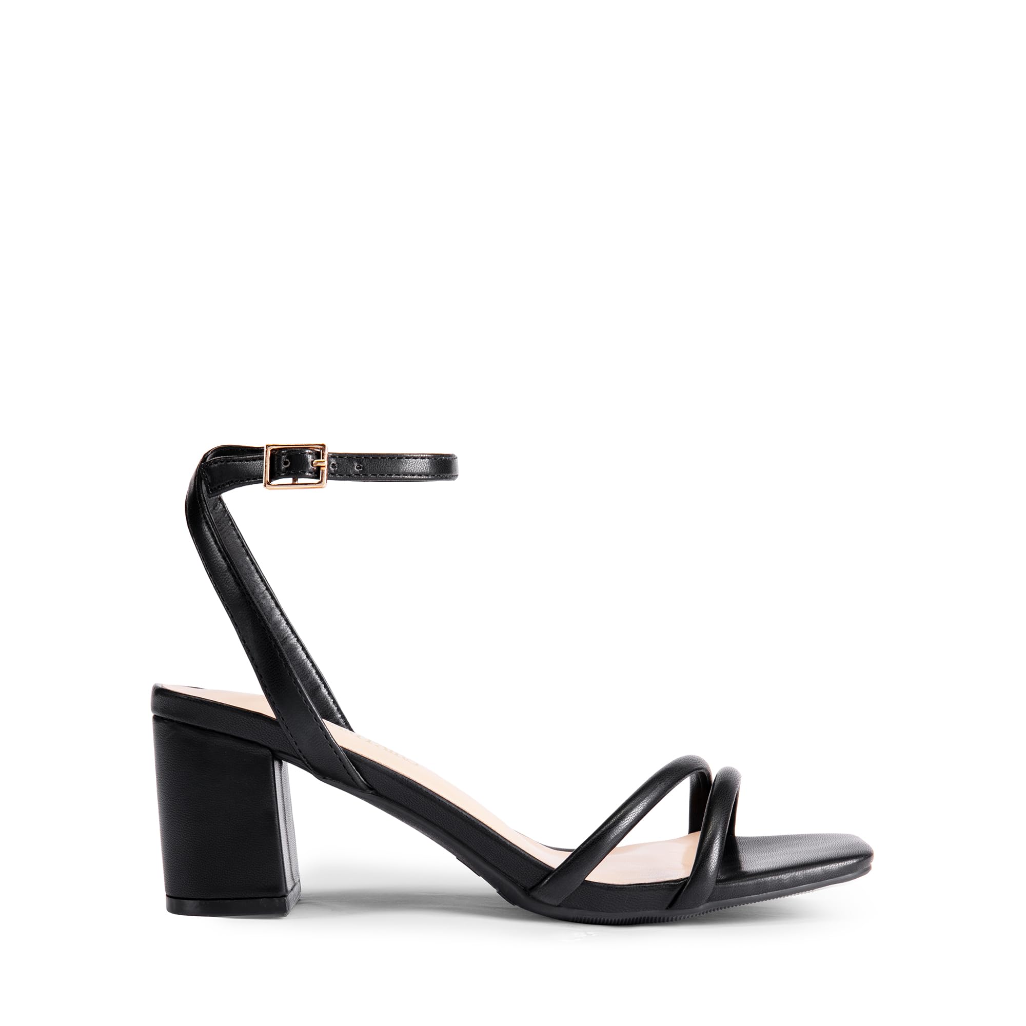 DREAM PAIRS Sandali da donna con tacco grosso e cinturino quadrato, punta aperta, fibbia alla caviglia, tacco basso, per tutti i giorni, matrimoni, feste