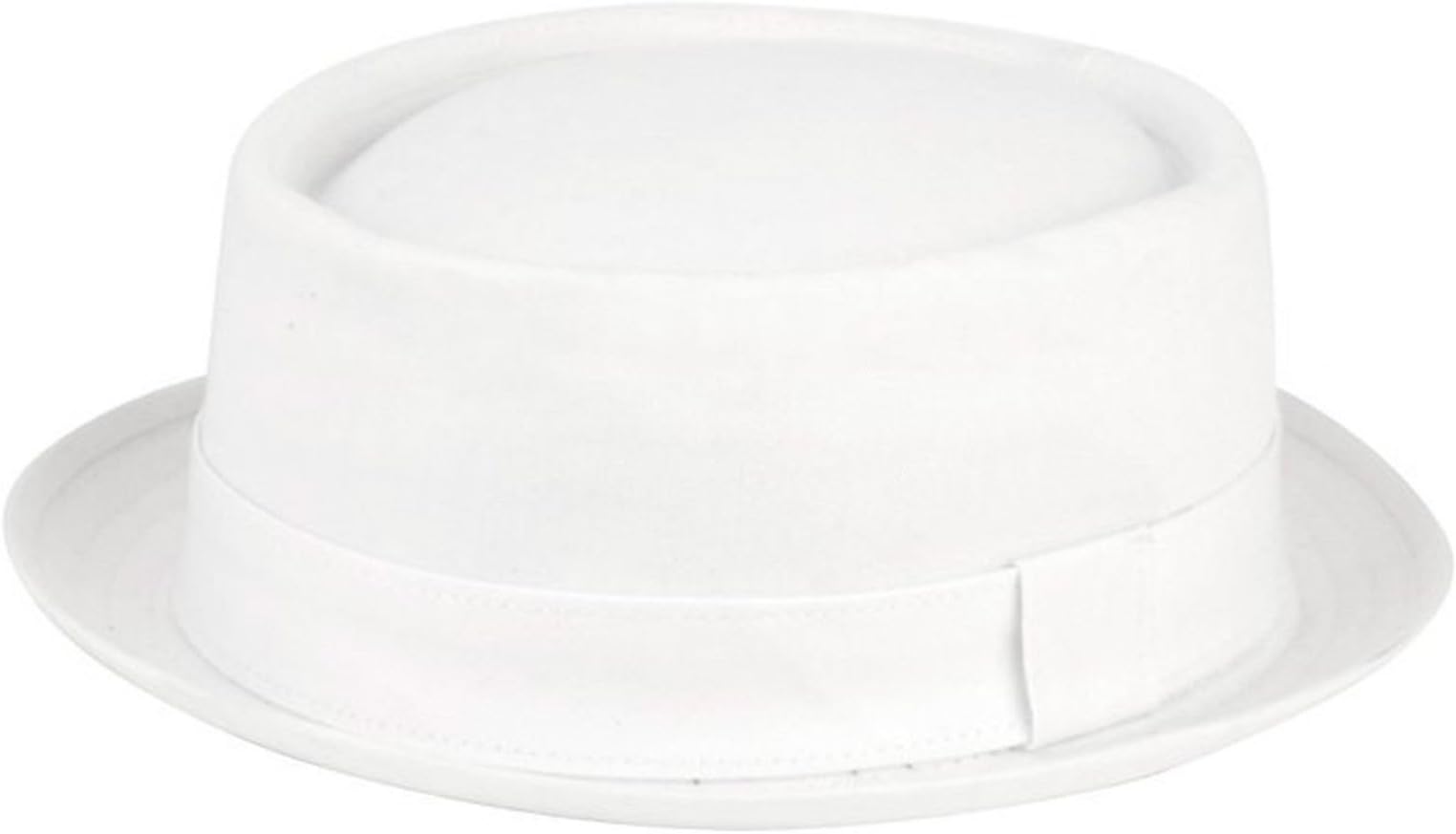 White Men'S Classic Porkpie 100% Cotton Solid Fedora Stingy Brim Round Top Hat Cap