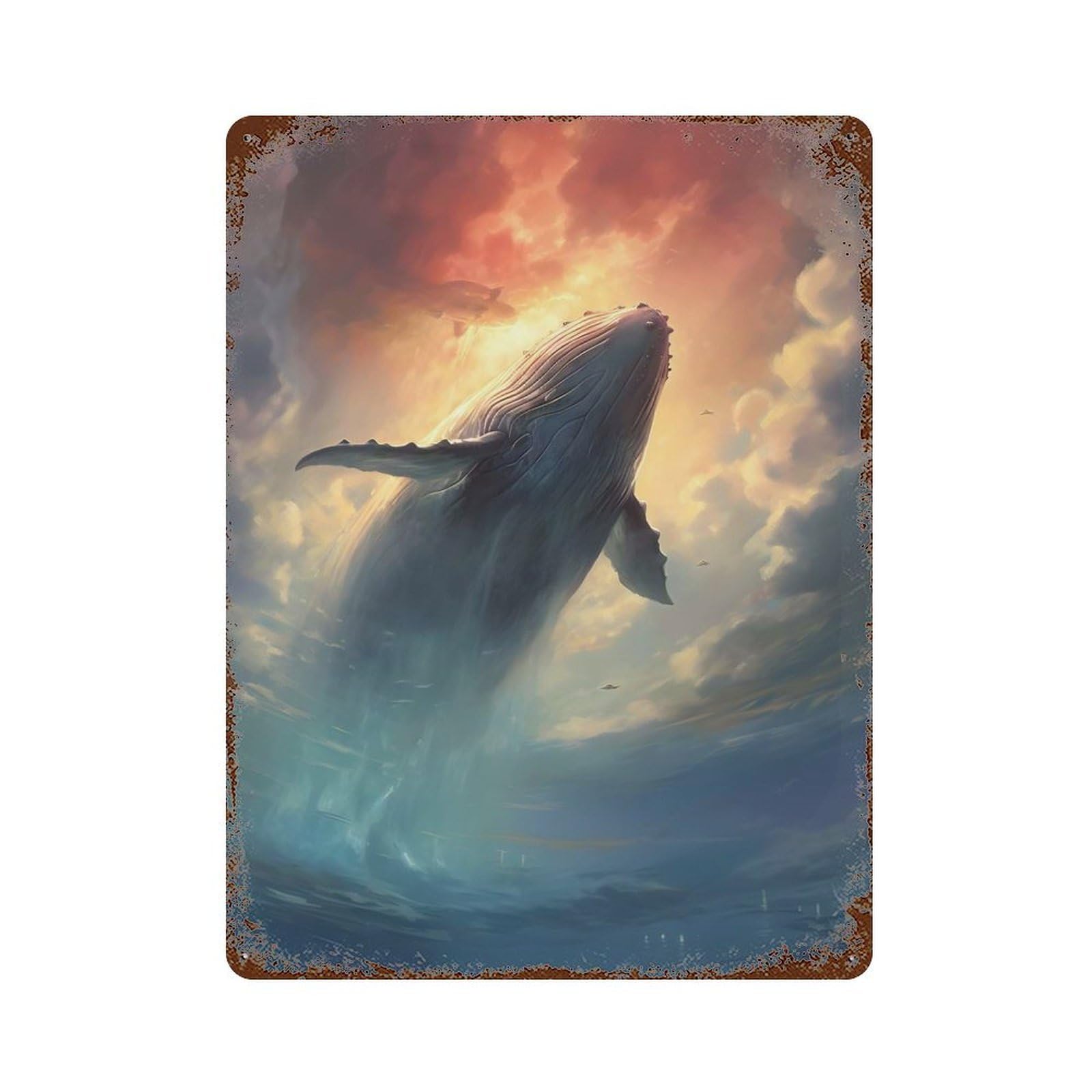 Garage Style Holy Whale Rustic Tin Plaque 15.7"x11.8", Classic Wall Plaque for Bar And Workshop