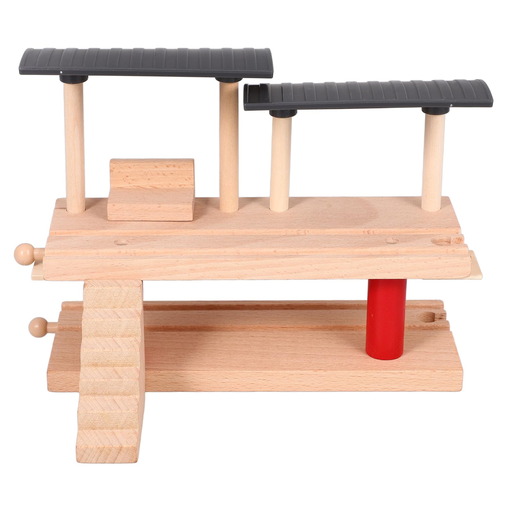 Piattaforma Ferroviaria in Legno a Doppio Livello, 1 Pezzo | Beige, Legno e Plastica, Accessorio per Pista, Ferrovia per Gioco Creativo