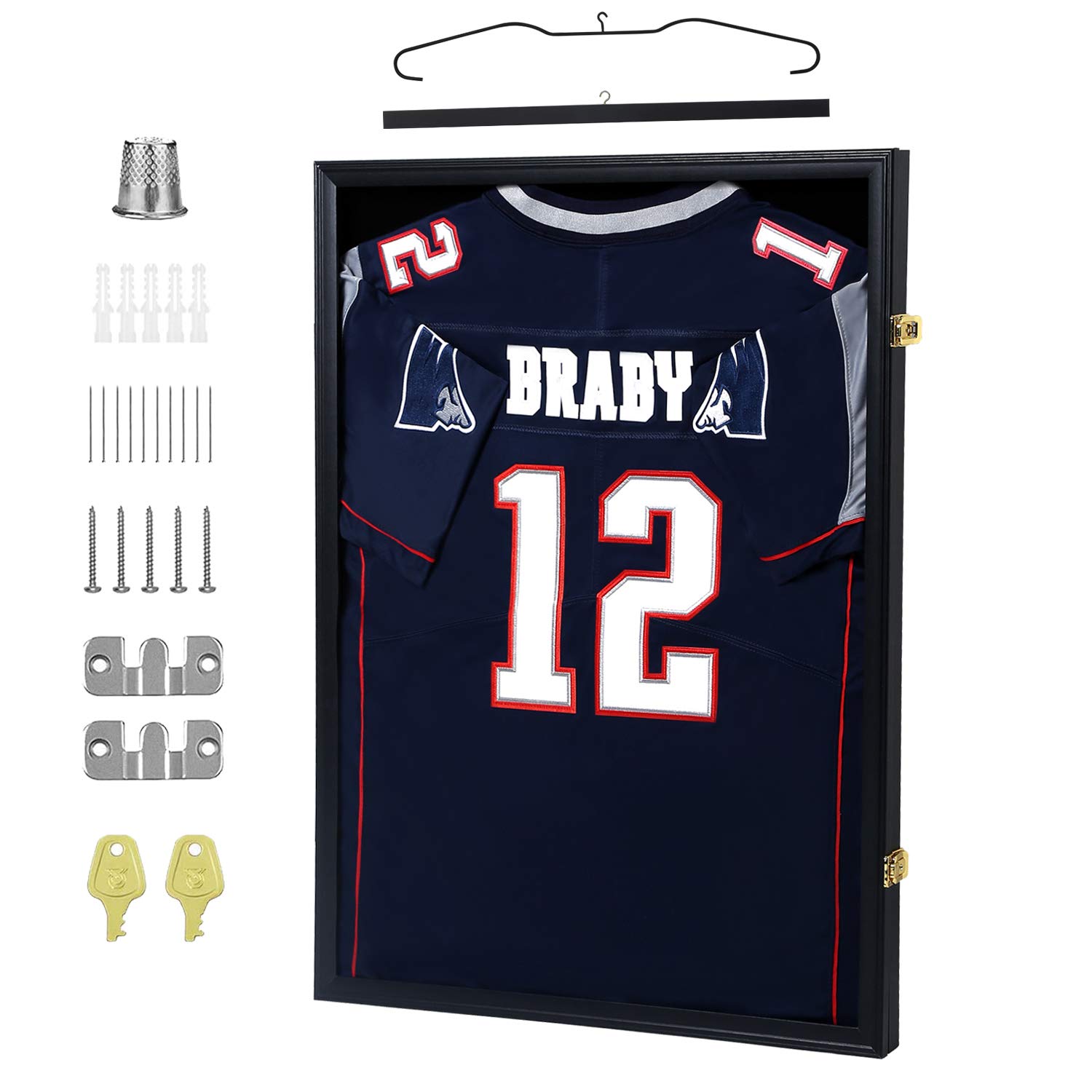 IHEIPYE Jersey Display Frame Case Lockable, Large Sport Jersey Shadow Box with 98% UV Protection Acrylic and Hanger for Baseball Basketball Football Soccer Hockey Shirt and Uniform,BlackIHEIPYE Jersey Display Frame Case Lockable, Lar…