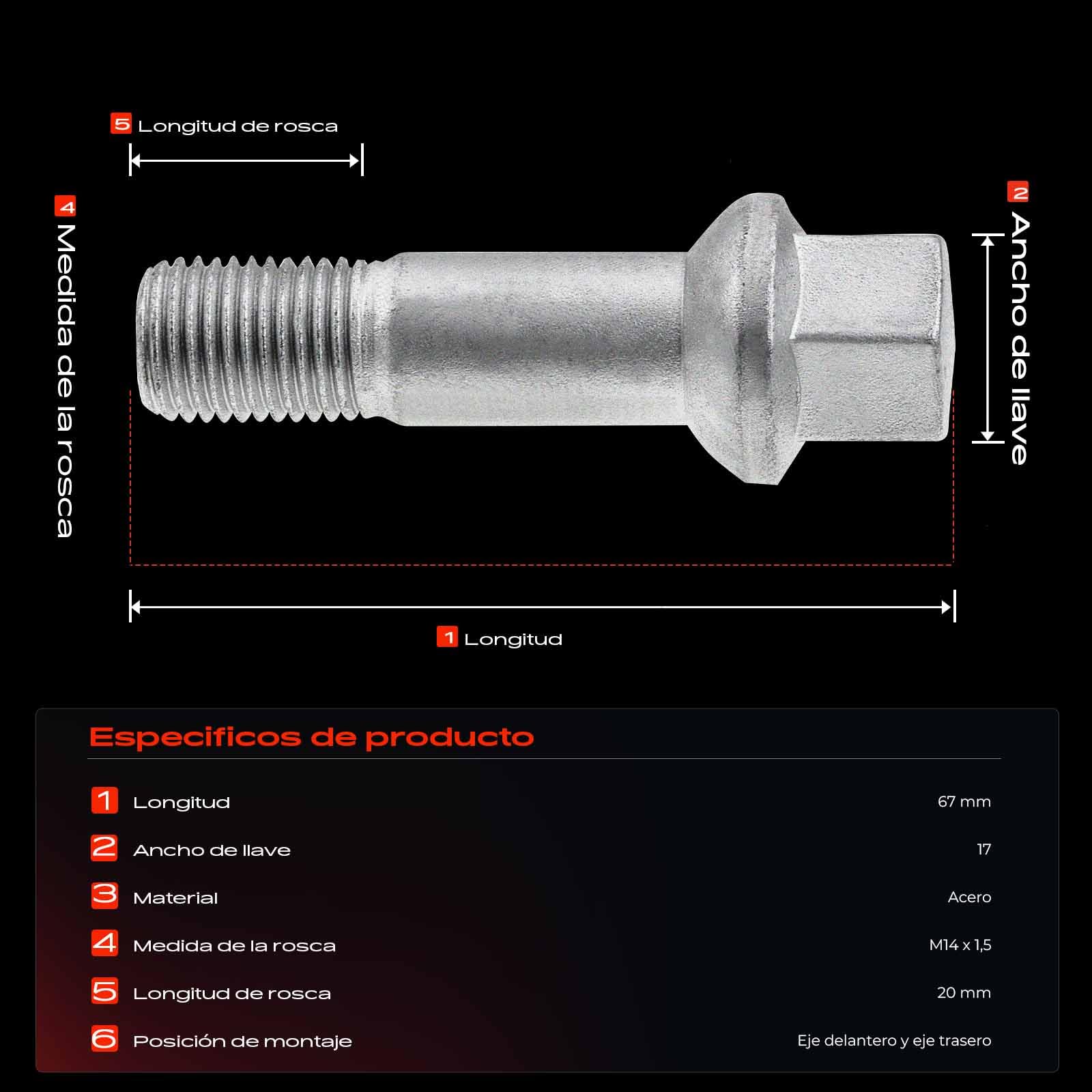 Frankberg 20 tornillos/pernos de rueda M14x1.5 A0009905307 | Compatible con: Coupé Clase S C140, Clase G Cabriolet W463, Clase S V220 W220, Clase S W140, Clase G W463, Clase G W461