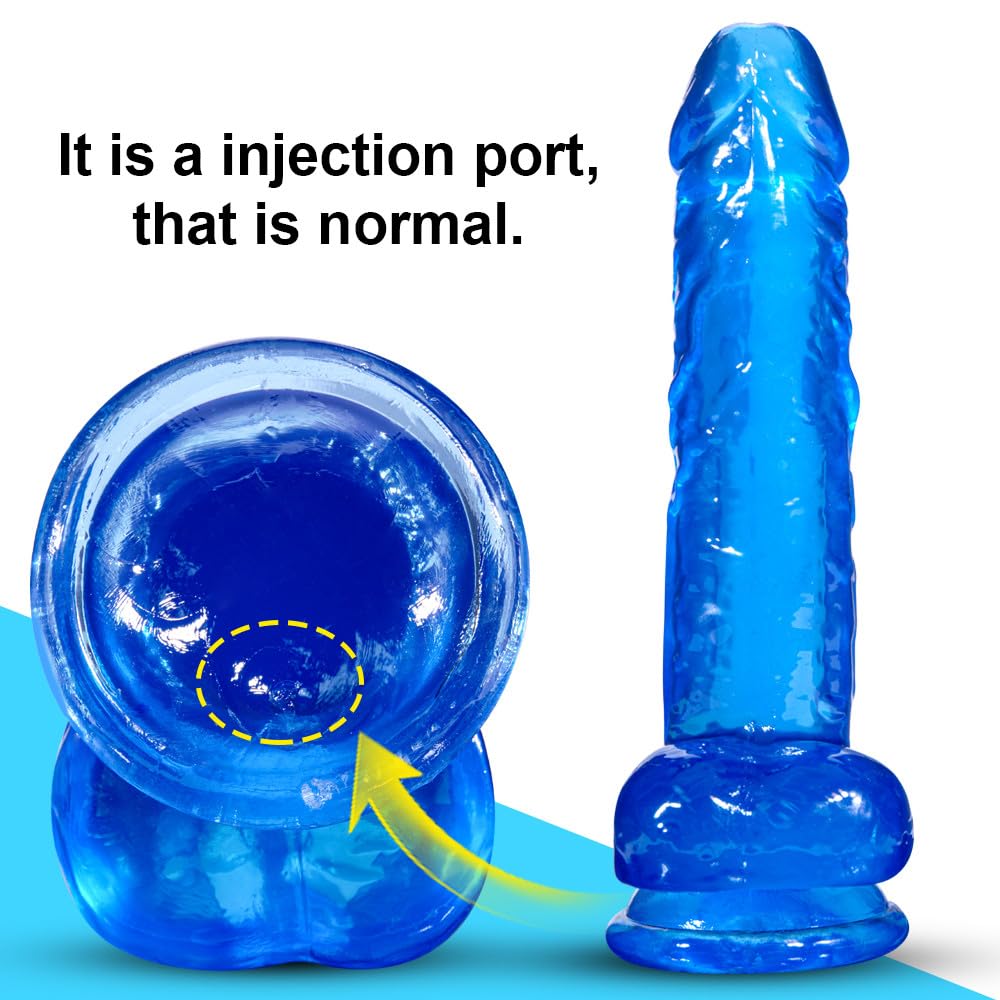 Realistic Dildo G Spot Stimulator- 8.2" Big Dildos with Suction Cup Adult Sex Toy for Women/Men/Gay, Flexible Clear Dildo for Women with Curved Shaft & Balls for Vaginal G-Spot &Anal.: Blue