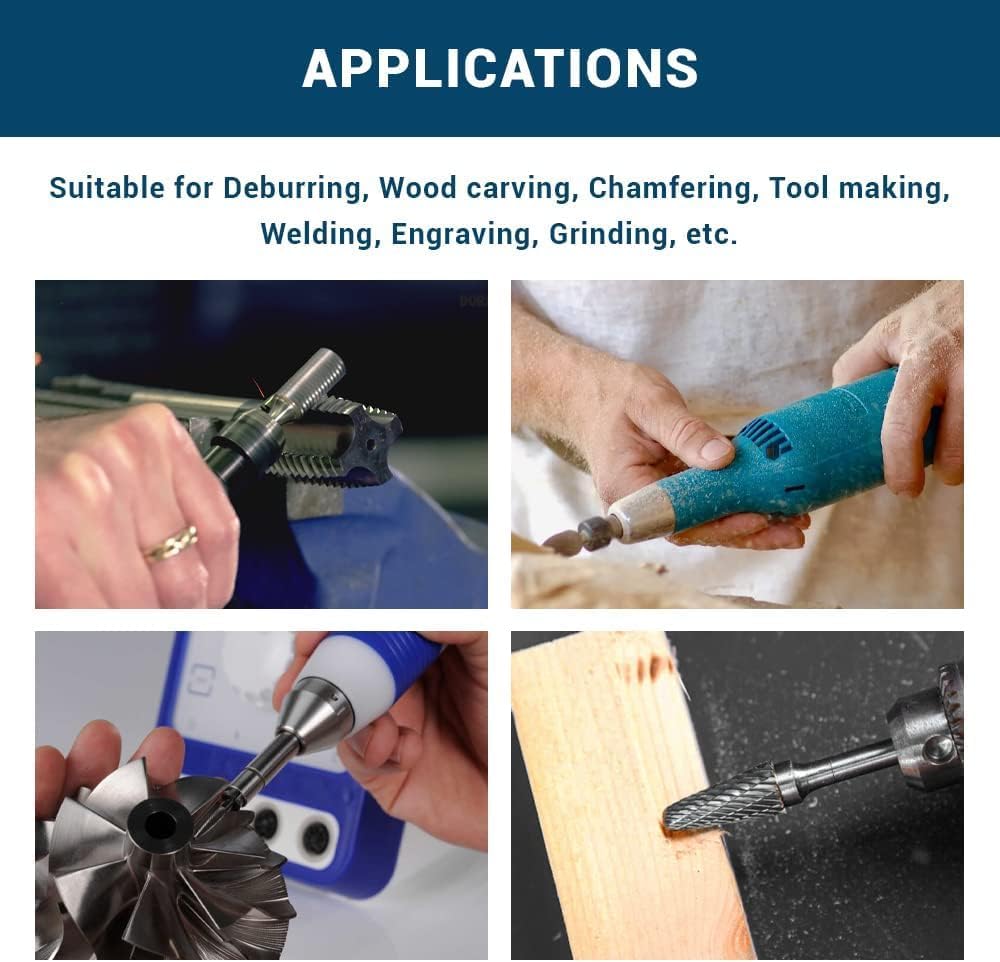Benchmark Abrasives 6” Cylindrical Shape End Cut Premium Tungsten Carbide Double Cut Rotary Burr, 1/4" Shaft for Metalwork Woodworking Deburring Shaping Carving on Fiberglass Plastic Copper