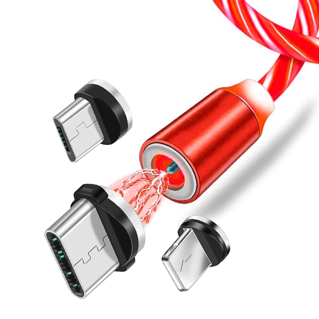 FOBHIYA 360 Degree 2.1 A Fast Magnetic LED Flowing Magnetic 3 in 1 Charging Cable Multi Charger Cord Streamer Quick Connect Magnetic Charging Cable Micro USB/Type-C/iOS for Smartphone (Red) (B08Y7PD4T9) Amazon Price History, Amazon Price Tracker