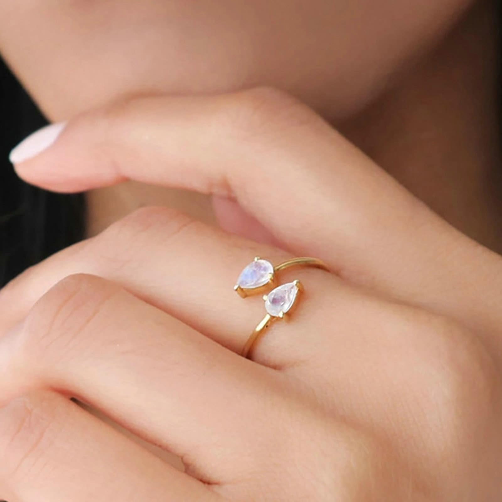 Anillo de oro amarillo de 9 K/14 K, moissanita, anillo de boda, 3 x 5 mm, anillo ajustable para novia y mujer
