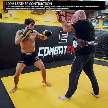 Combat Corner Elite Leather Belly Pad Protector - MMA Training Equipment Body Protection Armour Pads| Great for Muay Thai, Boxing, Kickboxing, BJJ, Jiu Jitsu, Judo and Mix Martial Arts