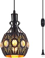 YLONG-ZS Plug-in Hanging Pendant Light with 16FT Cord - Dimmable Black Industrial Swag Lamp for Kitchen, Dining Room, Bedroom