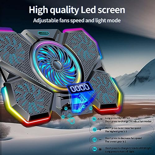 Image of CLAW Glacier F13 RGB Laptop Cooling Pad with 5 Turbo Fans, 7 Adjustable Height with Switch Control and LCD Screen | Black