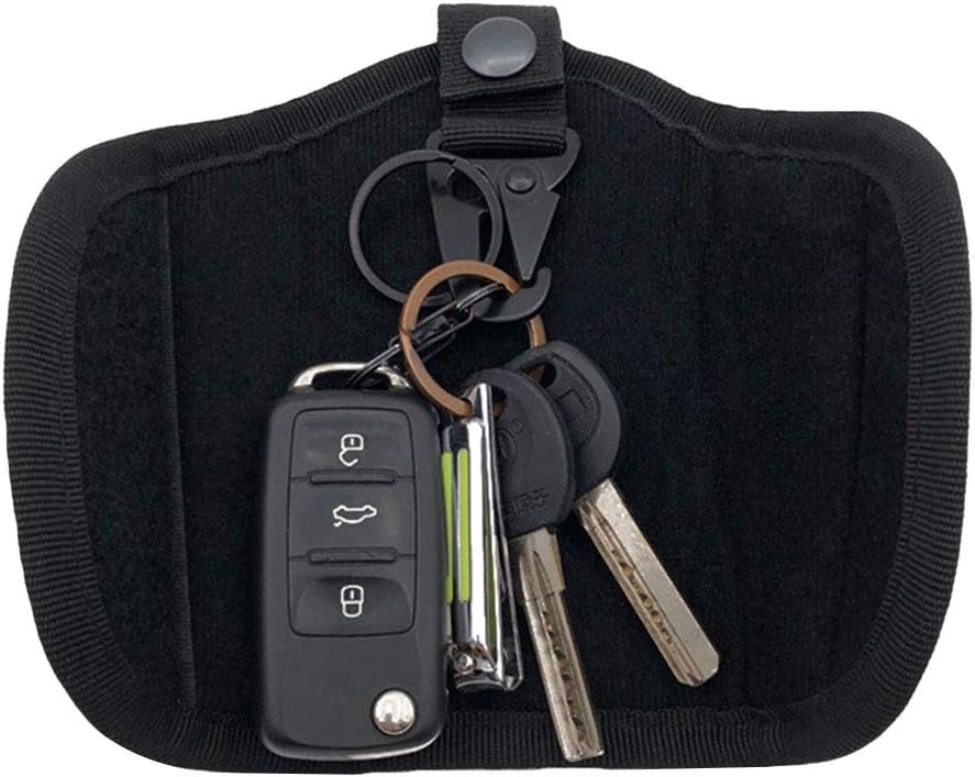 Efanr Silent Key Holder, Military Duty Belt Key Chain Silent Holder Black Hunting Foldable Key Bag
