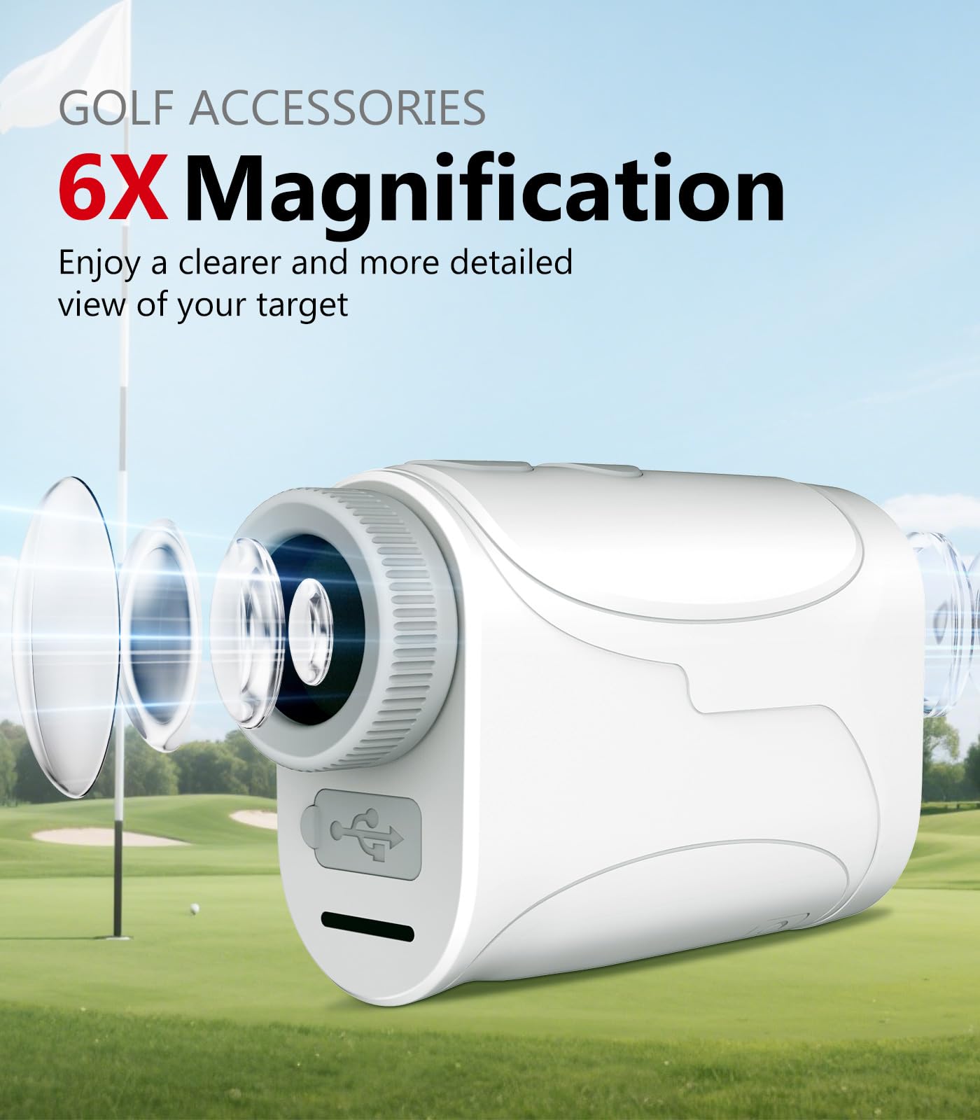 Entfernungsmesser Golf | REVASRI Golf Entfernungsmesser mit Neigungsmessung | 1200 Yards Reichweite | 6-fache Vergrößerung | Flaggen-Lock-Vibration | Wiederaufladbar