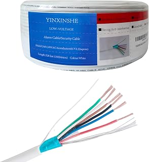 24/6 Shielded Alarm Cable, 24 AWG (6C x 0.22mm²), 328ft (100m), CCA Security Cable, Copper Clad Aluminum, Foil Shield - for Security/Audio/Intercom, White