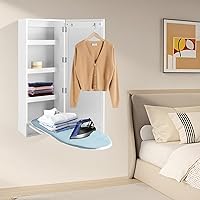 Vista 8 de Armario de tabla de planchar de pared giratoria de 180° con armario de almacenamiento y espejos, gabinete de planchado colgante de diseño plegable