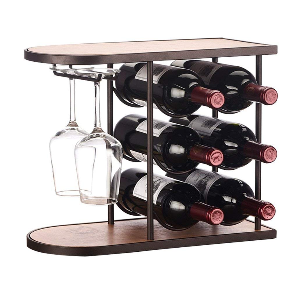 Estante de metal para 6 botellas y 2 vasos, soporte para vino de mesa con organizador de almacenamiento para exhibición de encimera