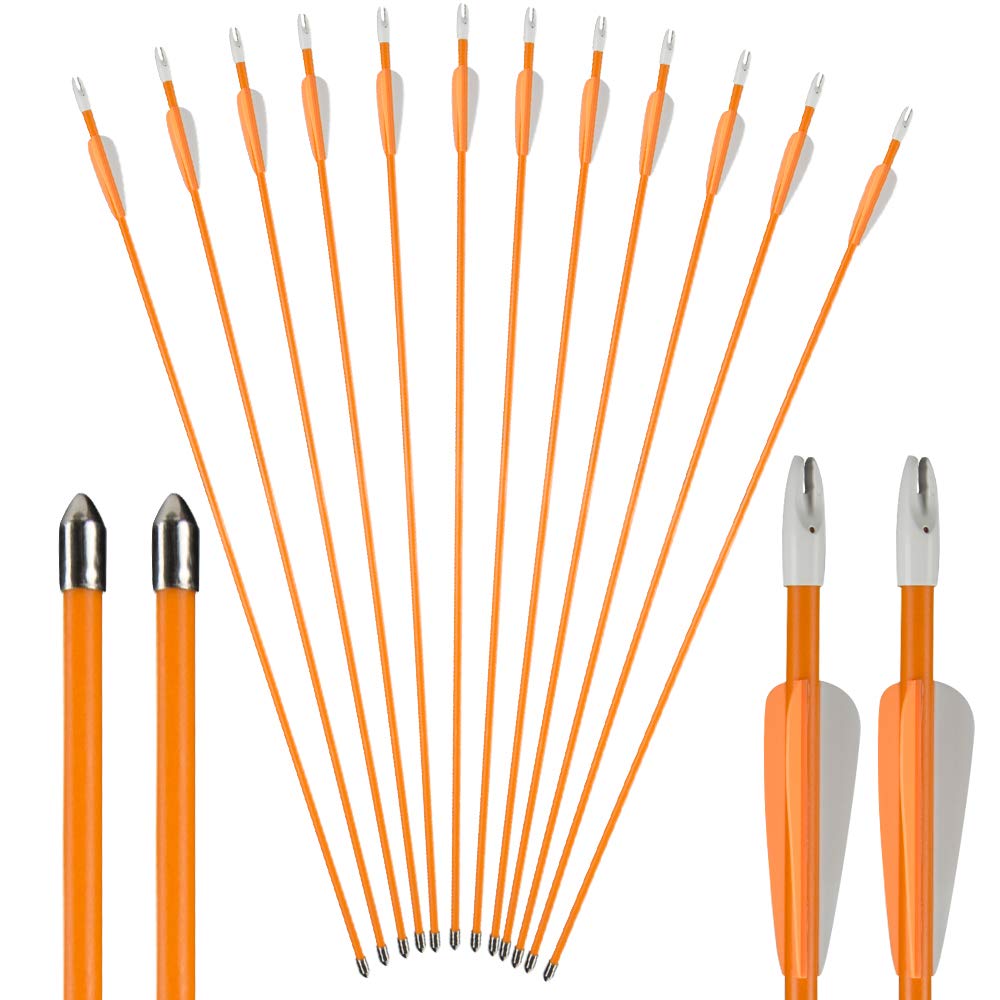 Huntingdoor Flèches en Fibre de Verre 26/28 Pouces Tir à l'Arc Chasse Ciblage Lot de 12 Orange