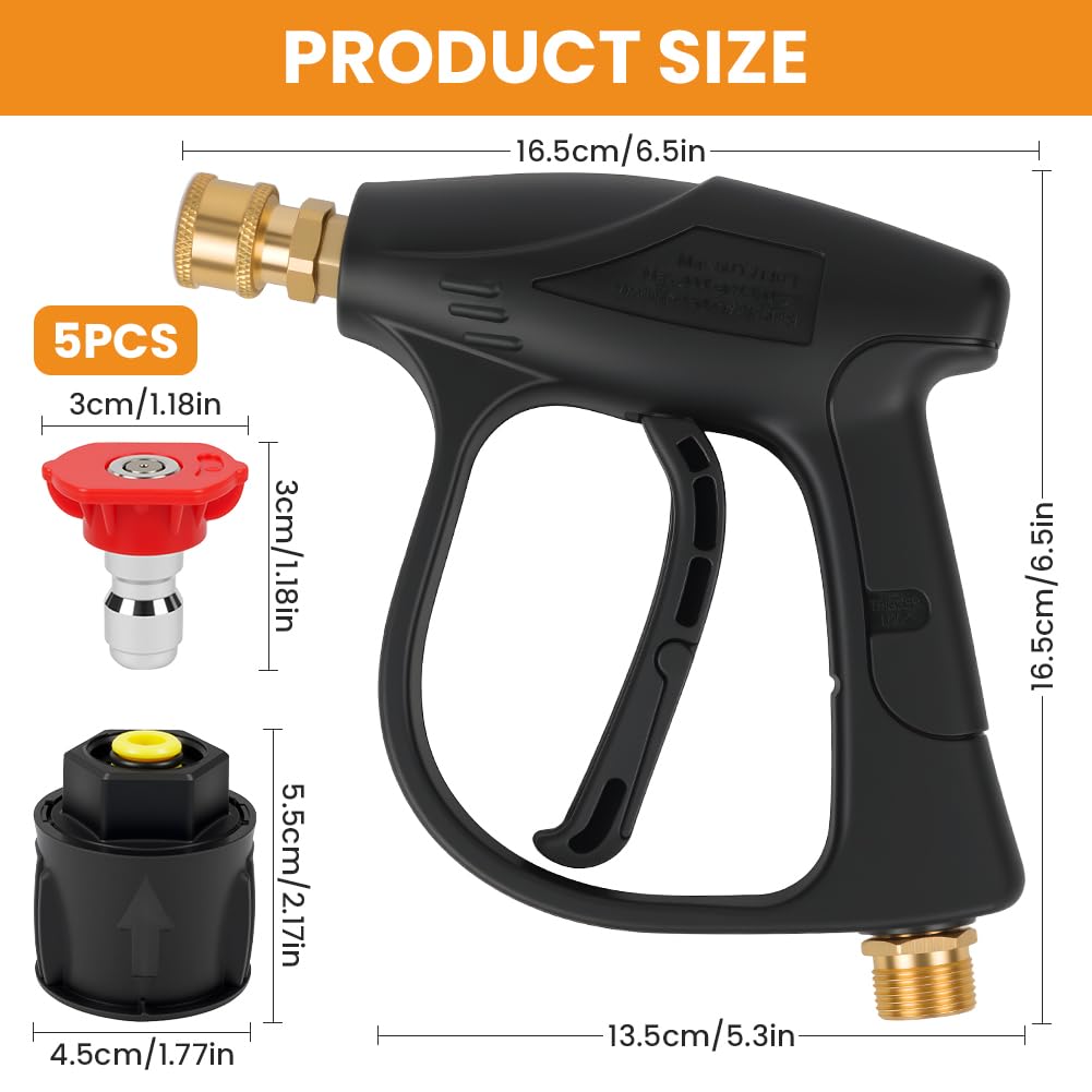 Pistola per Idropulitrice 4350 PSI, Pistola Accessori per Idropulitrice con 5 spruzzo a sgancio rapido e Tubo di Raccordo M22 14MM,Pistolas a spruzzo per idropulitrices per Karcher K1-K7
