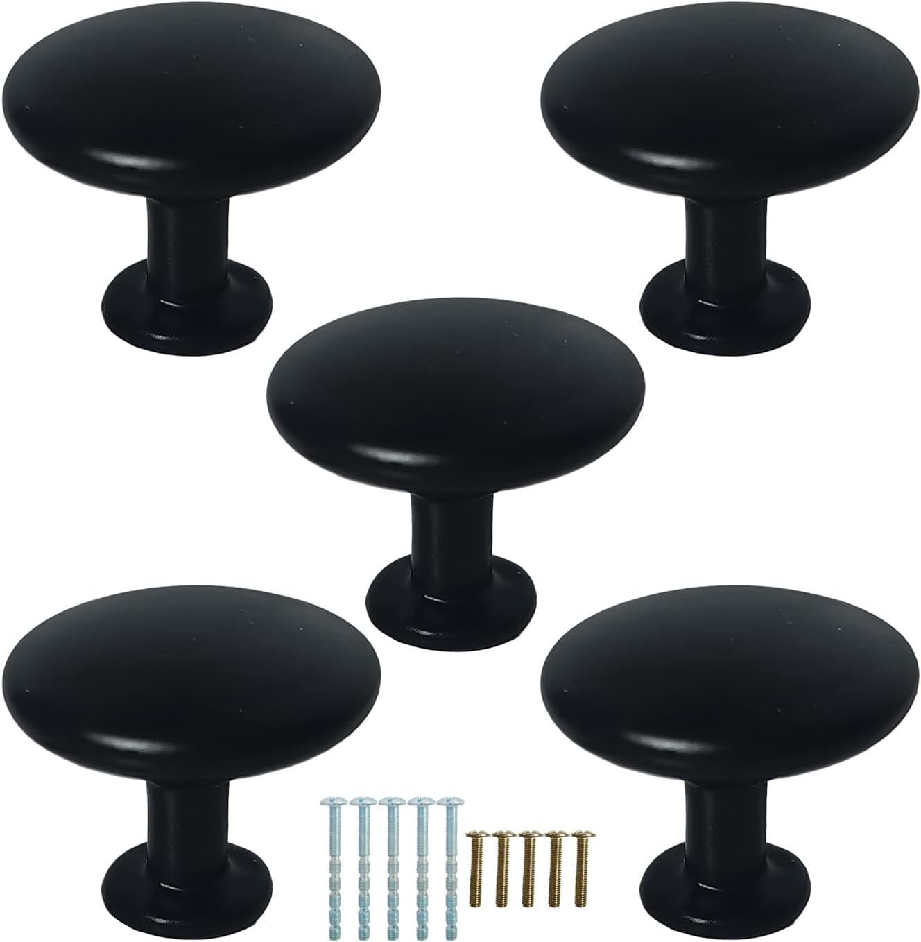Matte Black Round Zinc Cabinet Knobs for Kitchen Bathroom Closet Dresser Cabinets 5 pcs