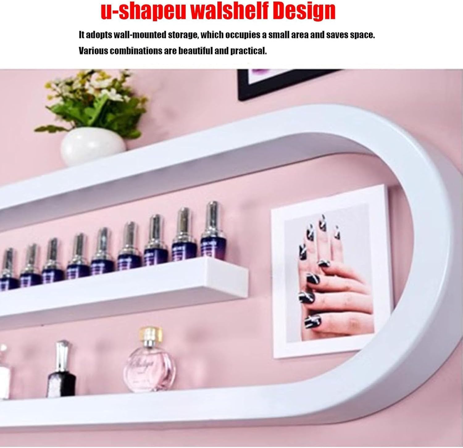KEuLen Scaffali per Smalti per Unghie Montati Parete, Organizzatore for scaffali polacchi a Parete, Supporto Multifunzionale for Salone/Bellezza/Negozio di Unghie(White,8-Piece Set)