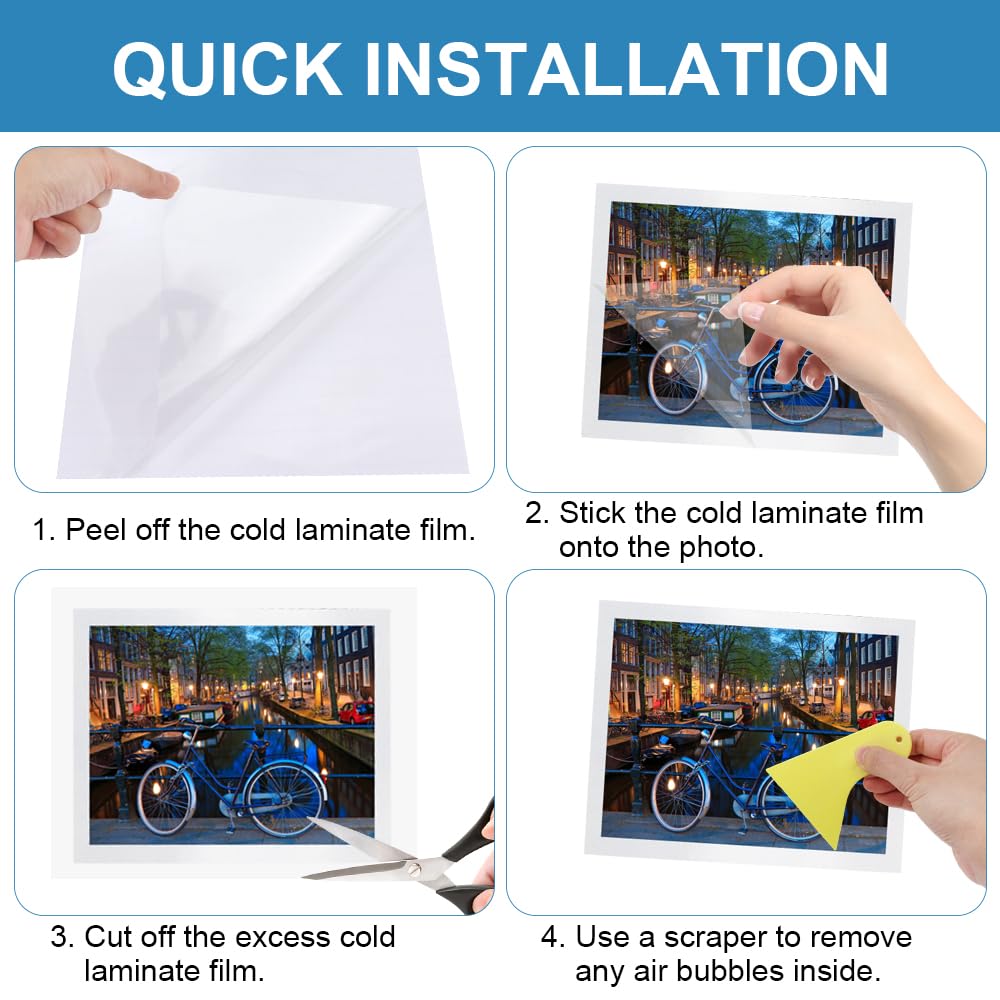 20 Piezas láminas de laminación en frío A4, Películas Laminadas Autoadhesivas con raspador, Impermeable Transparente brillantes Laminado Hojas, para copias botánicas, fotos, documentos, tarjetas
