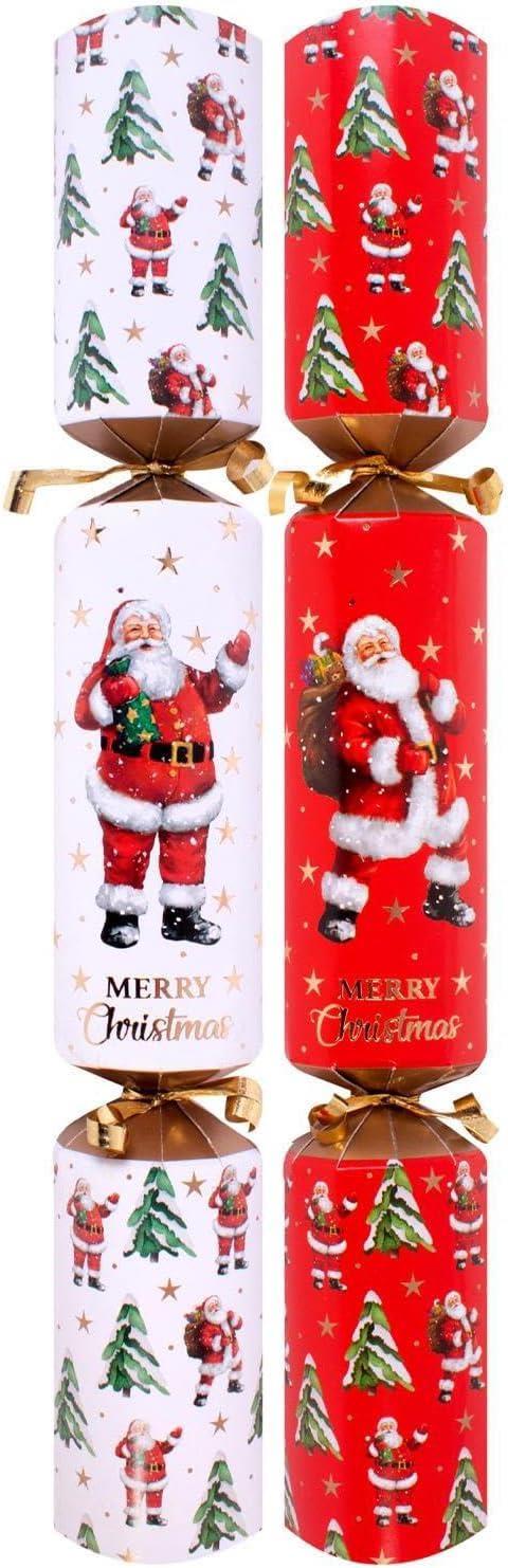 Harvey & Mason 10 Santa Christmas Crackers Luxury Xmas Tree Party Celebration Red/White/Gold