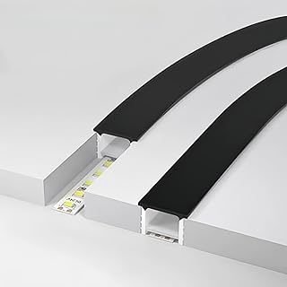 33Ft/10M Spotless Silicone LED Channel System with Flange, Wear Free Recessed Flexible Tube Black Cover for 8mm LED Strip Light Wall Ceiling Decor (12x12mm, LED Strip not Included)
