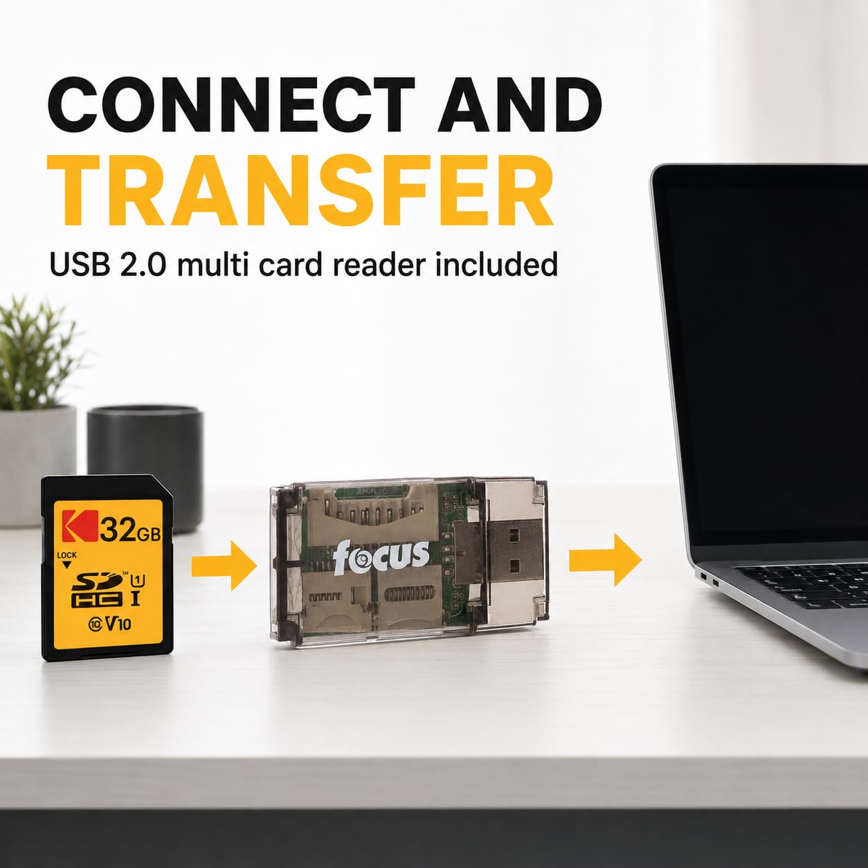 Kodak Lot de 2 cartes mémoire SDHC UHS-I Classe 10 32 Go avec lecteur de carte USB Focus