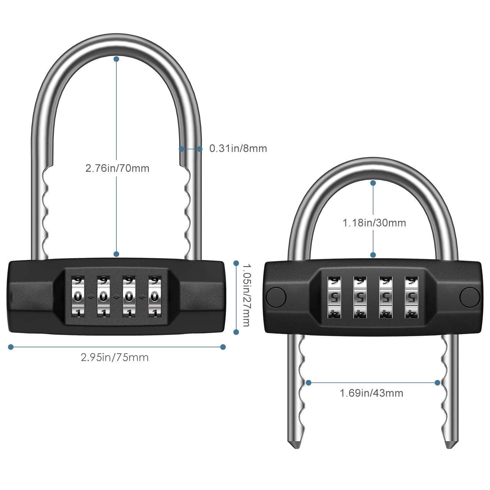 Ankilo 4 Digit Combination Padlock, Padlocks with Code Outdoor Waterproof Combination Locks, Zinc Alloy Material - Image 2