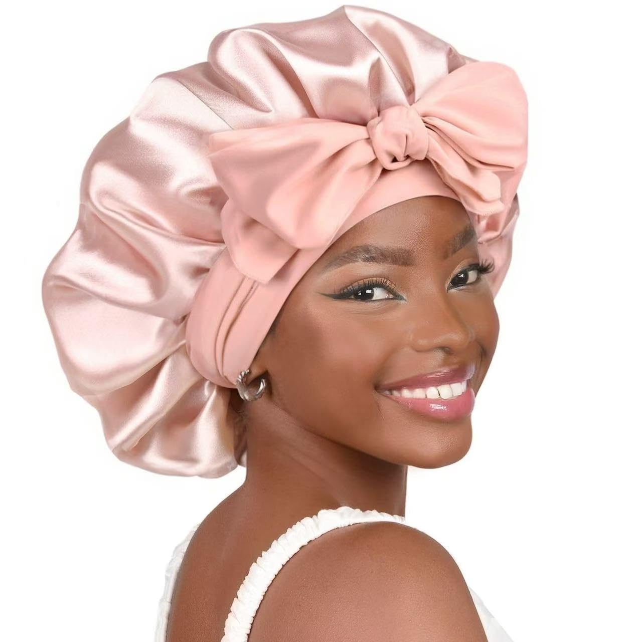 MIANID Satin Bonnet Silk Bonnet for Sleeping Double Layer Satin Lined Hair Bonnet with Tie Band for Women Curly Hair (Blush Pink?