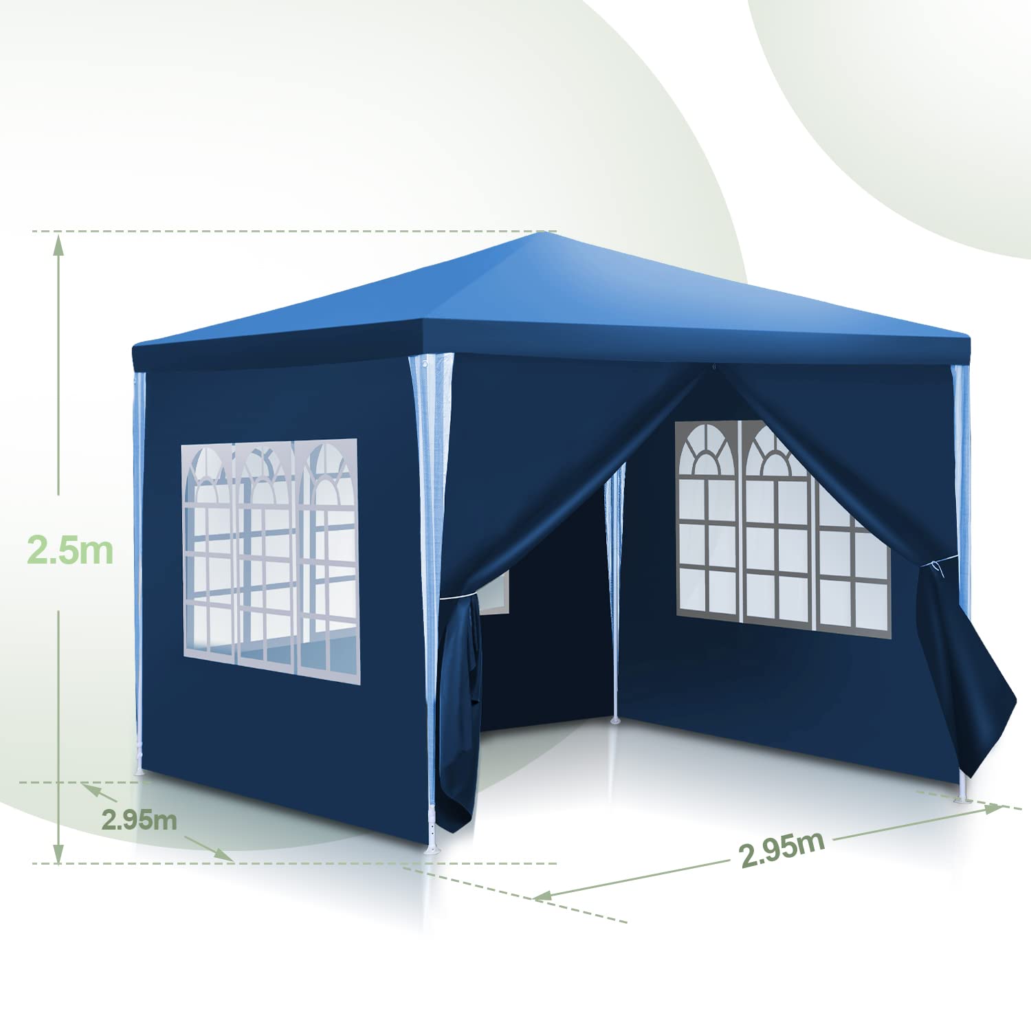 Gazebo da giardino, 3 x 3 m, impermeabile, resistente ai raggi UV, 100 g/m², di alta qualità, in PE, con 4 parti laterali, colore: blu