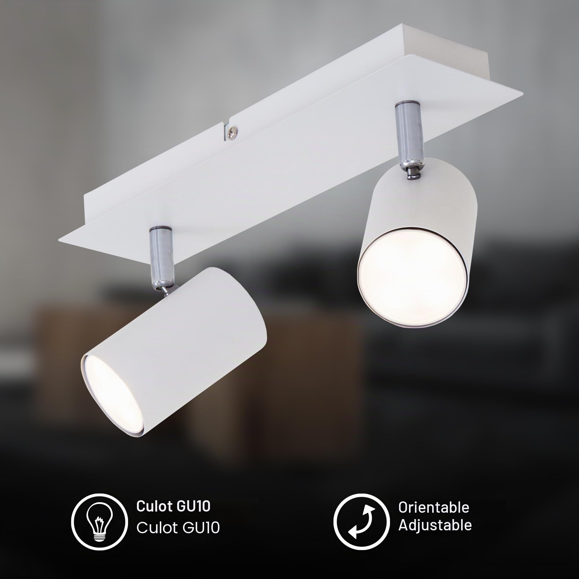 Briloner Leuchten Plafonnier blanc avec 2 spots orientables – Ampoules GU10, 40w maximum