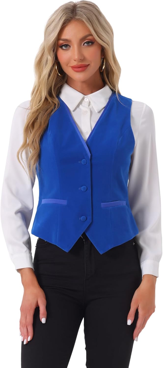 Allegra K Waistcoat for Women's Steampunk Velvet Vintage 2025 Sleeveless Blazer Dressy Suit Vests