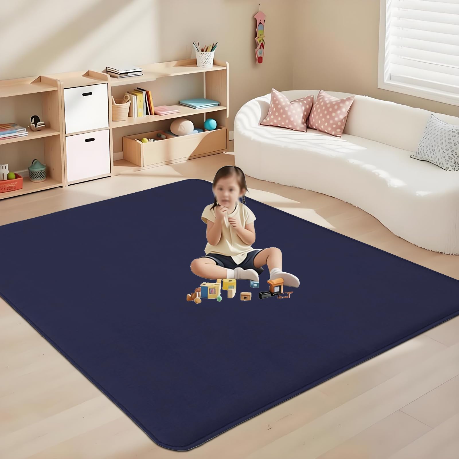 Tappeto Gioco Bambini 3cm Extra Spesso Tappeto Gioco Neonato Impermeabile Neonati Tappetino Gattonare Bambini in Velluto di Corallo, Tappeto strisciante 200 x 220 cm Blu Scuro