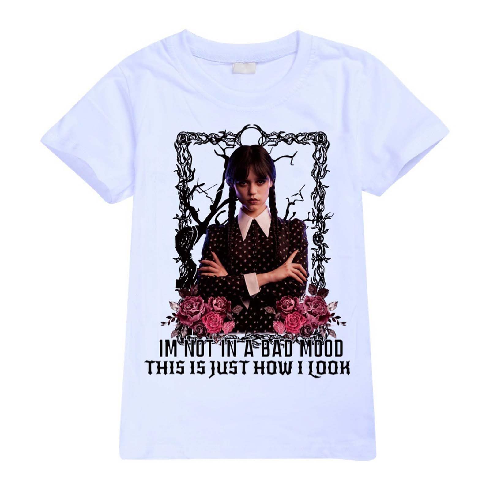 T-shirt Mercredi Addams - Manches Courtes, Coupe Décontractée Unisexe, En Coton, Pour Enfants Garçons Et Filles, Cadeau Fan De La Série