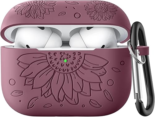 Funda para Airpods de 3 generación y funda para Airpods de 3 generación, cubierta de piel grabada con girasol, compatible con Airpods 3, funda