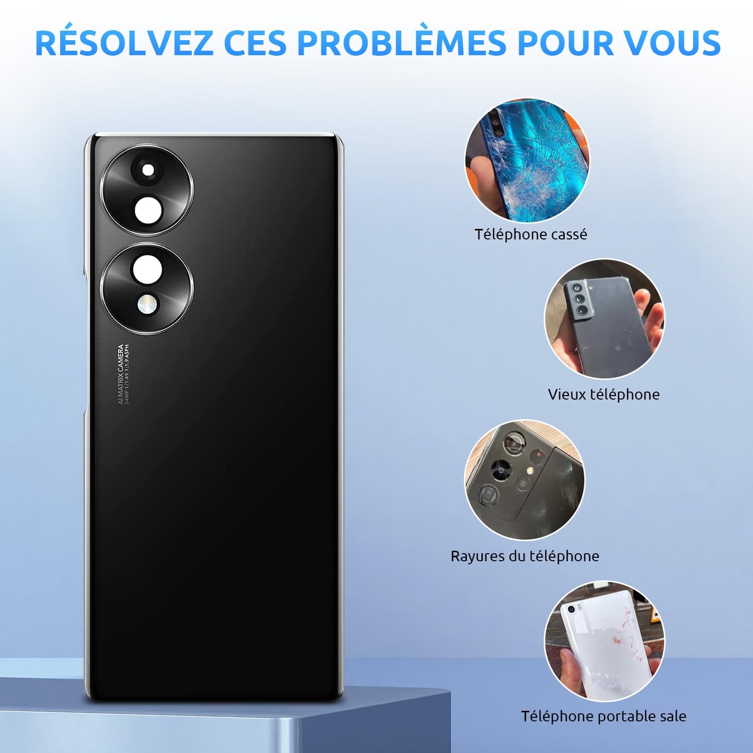 Cache Batterie + Vitre Arrière Honor 70 Lite – Noir – Neuf