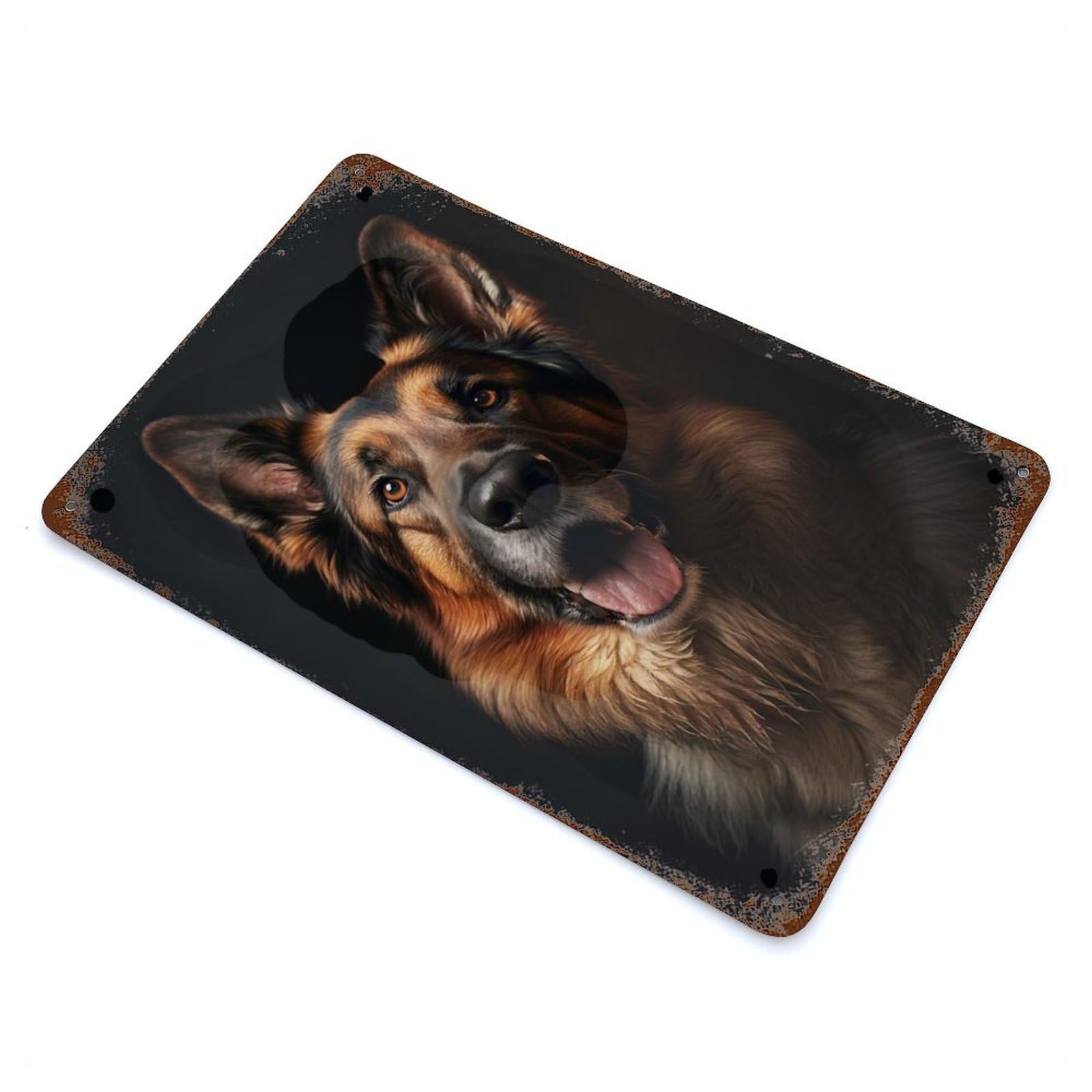 Rust Effect German Shepherd Portrait Decorative Tin Sign 11.8"x7.9", Vintage Wall Decor for Farmhouse, Kitchen And Entryway Decor