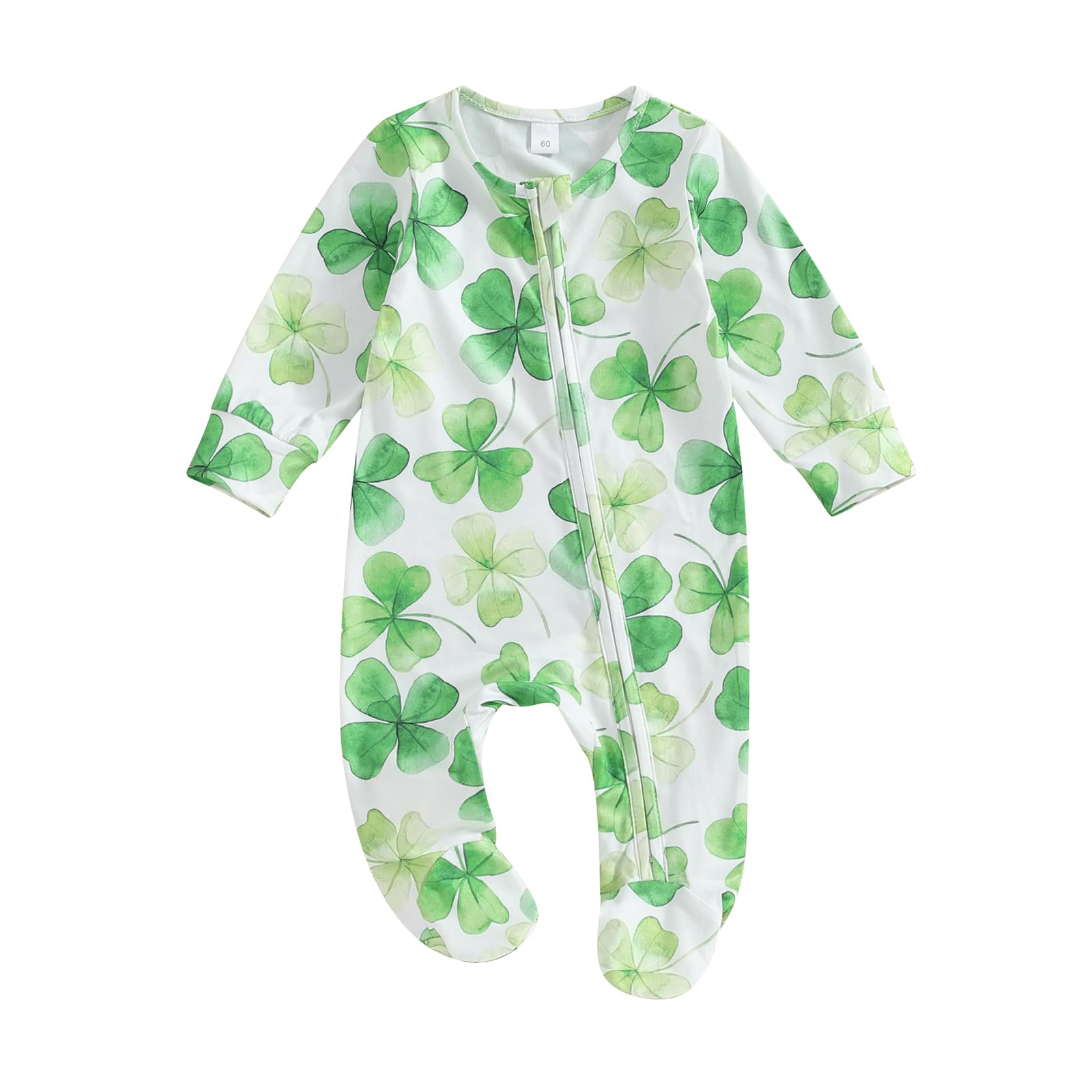 Dcohmch St Patricks Day Baby Boy Girl Outfit Jumpsuit Shamrock Print Long Sleeve Onesie Newborn Infant Spring Clothes (White, 0-3 Months)