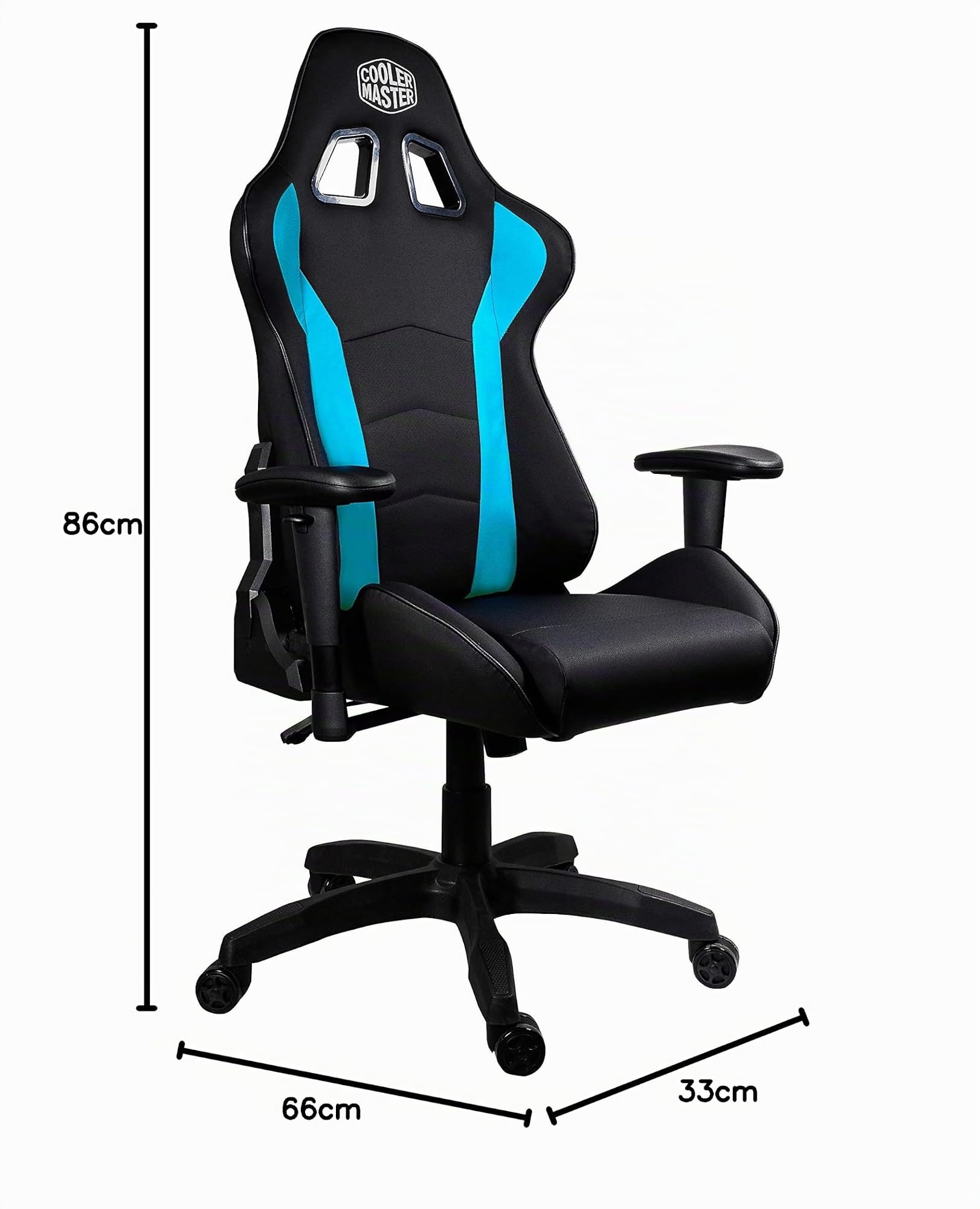 Cooler Master Caliber R1 Sedia Gaming Ergonomica, Sedia da Ufficio per Gamer con Braccioli Regolabili, Cuscini Lombari e per Collo, Pelle PU Sintetica Traspirante, Carico Fino a 150 kg - Blu/Nero